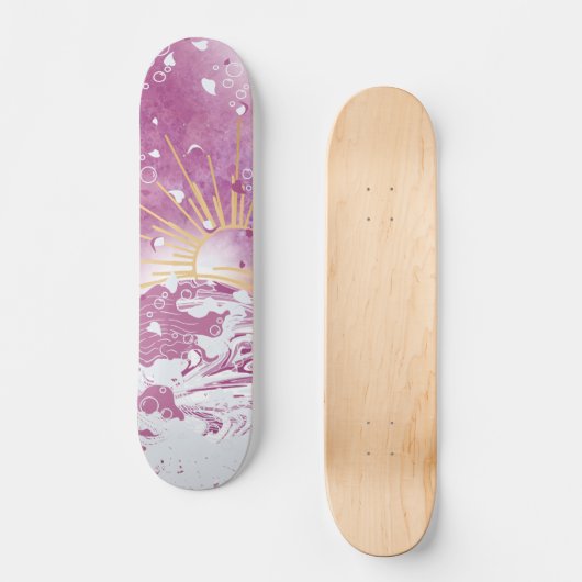 Magenta Fuchsia Plum Mauve Lila Sky Gold Sunset Skateboard (Vorderseite)