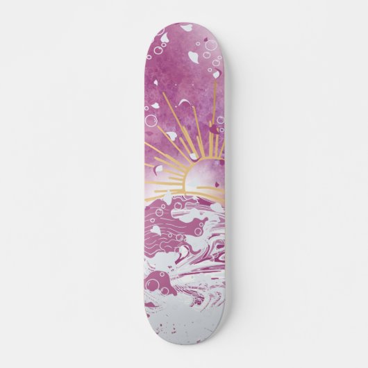 Magenta Fuchsia Plum Mauve Lila Sky Gold Sunset Skateboard (Vorne)