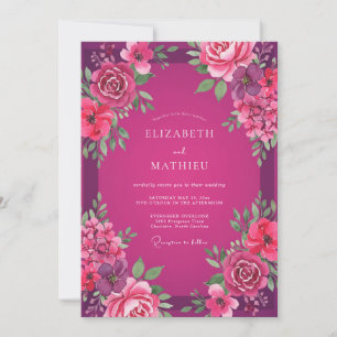 Magenta Fuchsien-Pfingstrosen-Hochzeit Einladung