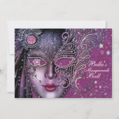 Magenta Galaxy Masquerade Sweet 16 Einladung (Rückseite)