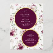 Magenta Garten Blumen Hochzeit Einladung Folie (Vorderseite)