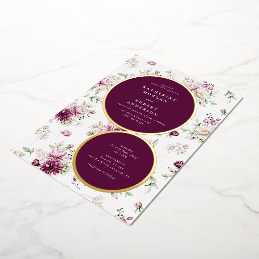 Magenta Garten Blumen Hochzeit Einladung Folie (Gedreht)