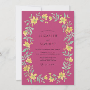 Magenta Gelbe Kranz Hochzeit Einladung
