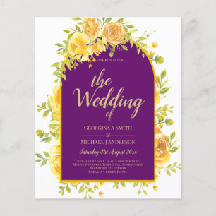 Magenta Gelbe Rosen Pflaume Purpur Gold Hochzeit Flyer
