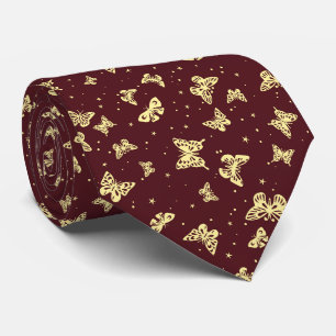 Magenta gelbes Vintage-Schmetterlingsmotiv Muster Krawatte