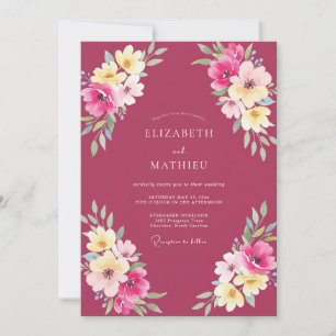 Magenta gemalte Wildblumen-Hochzeit Einladung