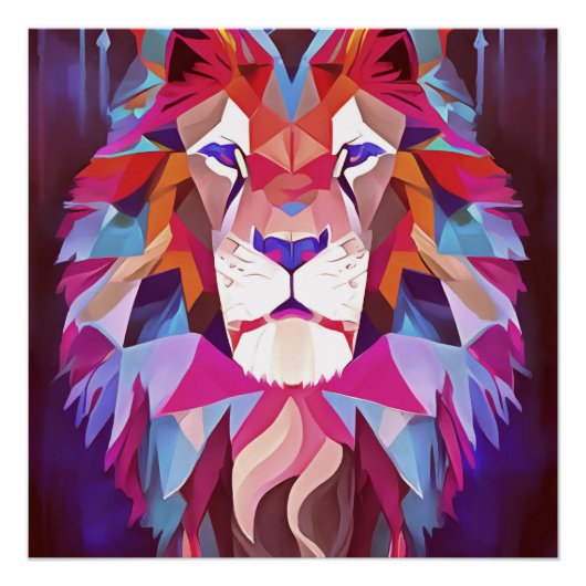 Magenta Geometric Lion Abstrakt Art Poster (Vorderseite)