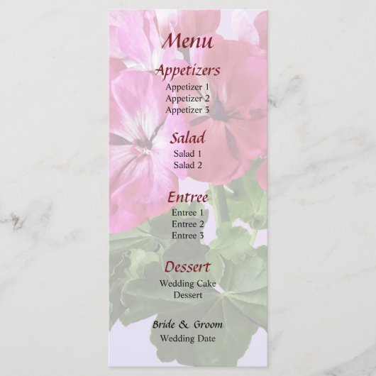 Magenta Geranium Menükarte (Vorderseite)