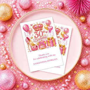 Magenta Glitter Glow Pink Gold 30. Dankeschön-Kart Dankeskarte