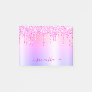 Magenta Glitter-Tropfen Regenbogen-Schimmer Post-it Klebezettel