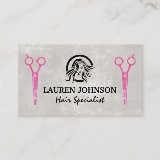 Magenta Glitzer Salon Scissors | Beauty Logo Visitenkarte (Vorderseite)