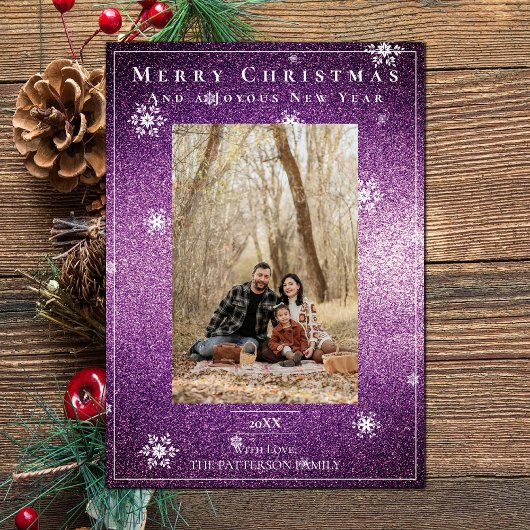 Magenta Glitzer Snowflakes Holiday Foto Karte