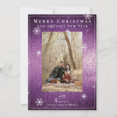 Magenta Glitzer Snowflakes Holiday Foto Karte (Vorderseite)