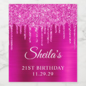 Magenta Glitzer Tropfens Hot Pink Glam 21. Geburts Weinetikett (Einzelnes Label)
