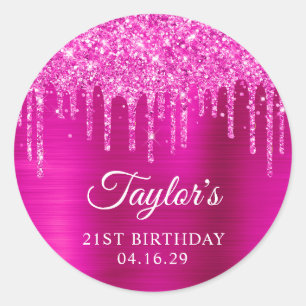 Magenta Glitzer Tropfens Metallic 21. Geburtstag Runder Aufkleber