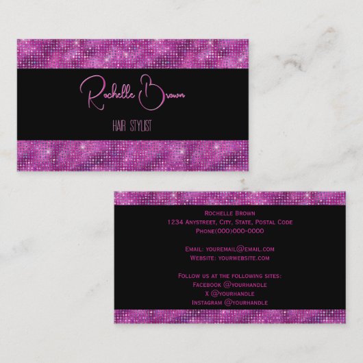 Magenta Glitzer und Black Business Card Rabattkarte (Vorne/Hinten)