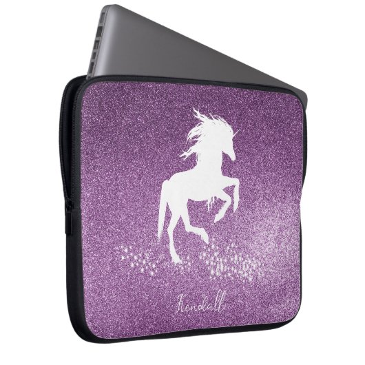 Magenta Glitzer Unicorn Notebook-Sieb Laptopschutzhülle (Vorne Rechts)