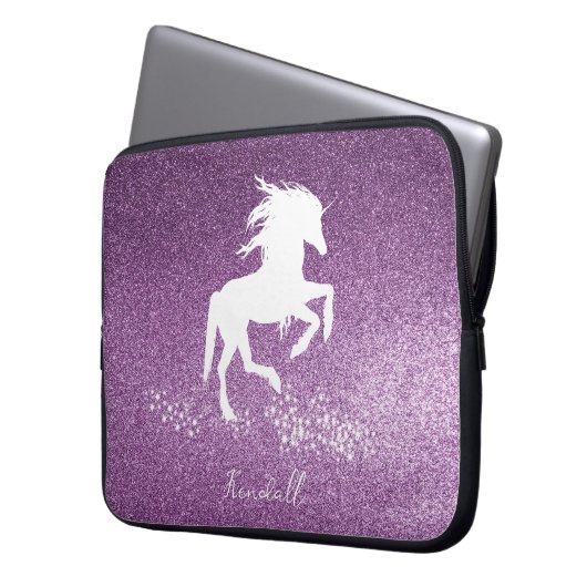 Magenta Glitzer Unicorn Notebook-Sieb Laptopschutzhülle (Vorderseite Links)