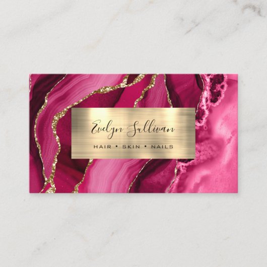 Magenta Gold Agate Business Card Visitenkarte (Vorderseite)
