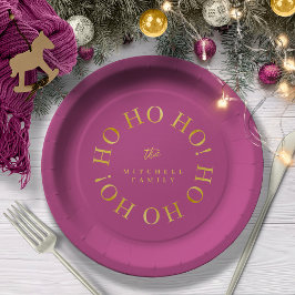 Magenta Gold Christmas Ho Ho Ho ID1009 Pappteller