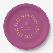 Magenta Gold Christmas Ho Ho Ho ID1009 Pappteller (Vorderseite)