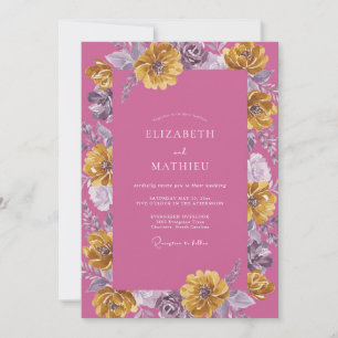 Magenta-Gold-Dahlie-Hochzeit Einladung
