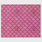 Magenta & Gold Damask Sparkle Pattern Geschenkpapier (Flach)