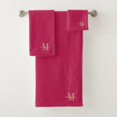 Magenta Gold Initial und Name Personalisiert Badhandtuch Set (Insitu)