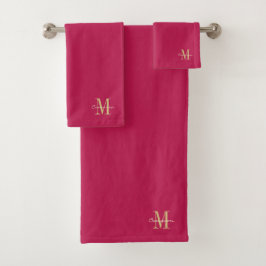Magenta Gold Initial und Name Personalisiert Badhandtuch Set