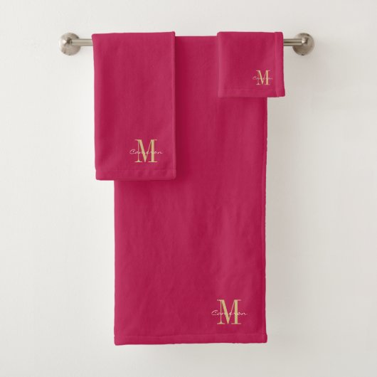 Magenta Gold Initial und Name Personalisiert Badhandtuch Set (Insitu)