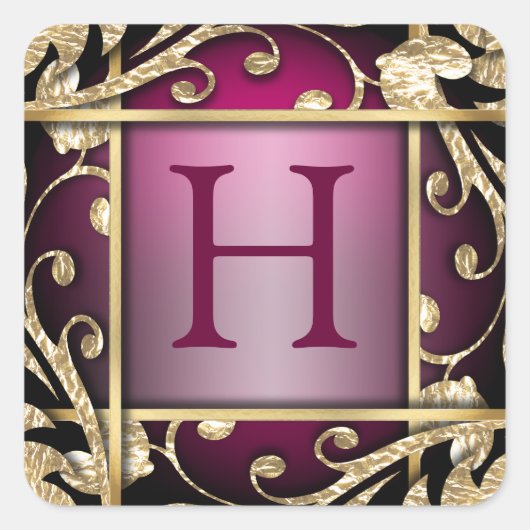 Magenta Gold Lattice Monogram Umschlag Aufkleber (Vorderseite)