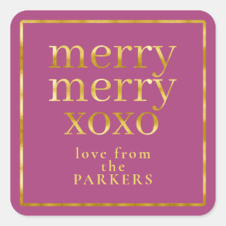 Magenta Gold Merry Merry XOXO ID1009 Quadratischer Aufkleber