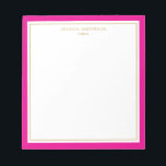 Magenta Gold Personalisiert Notizblock<br><div class="desc">Dieses Notizblock verfügt über elegante und minimalistische dicke magentafarbene Rahmen und dünne goldene Rahmen. Personalisieren Sie es mit Ihrem Namen oder Firmennamen.</div>