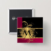 Magenta, Gold und schwarze Monogramm Button (Vorne & Hinten)