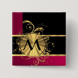 Magenta, Gold und schwarze Monogramm Button