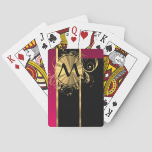 Magenta, Gold und schwarze Monogramm Spielkarten