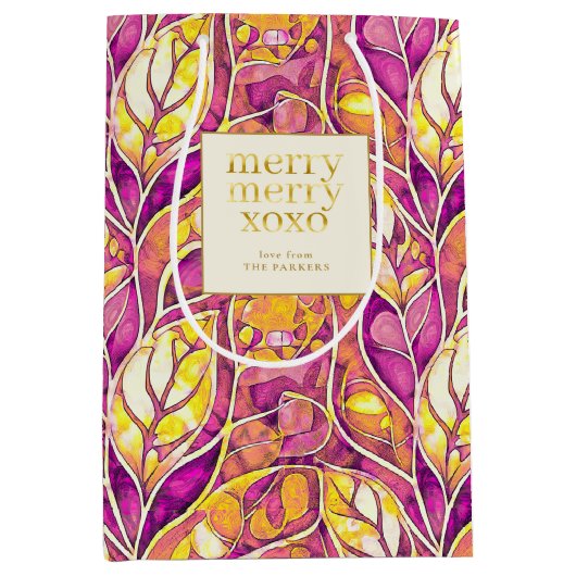 Magenta Gold Weihnachten Merry Pattern#21 ID1009 Mittlere Geschenktüte (Vorderseite)