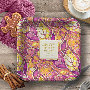 Magenta Gold Weihnachten Merry Pattern#21 ID1009 Pappteller