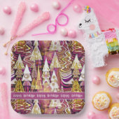 Magenta Gold Weihnachten Merry Pattern#25 ID1009 Pappteller (Party)