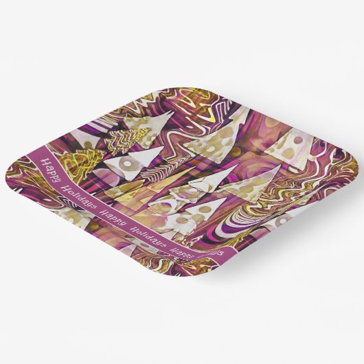 Magenta Gold Weihnachten Merry Pattern#25 ID1009 Pappteller (Gewinkelt)