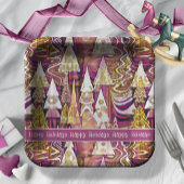 Magenta Gold Weihnachten Merry Pattern#25 ID1009 Pappteller