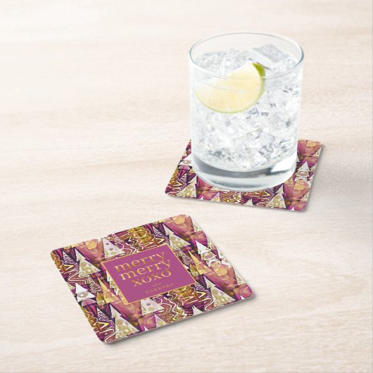 Magenta Gold Weihnachten Merry Pattern#25 ID1009 Rechteckiger Pappuntersetzer (Vor Ort)