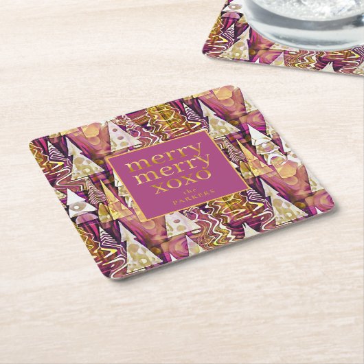 Magenta Gold Weihnachten Merry Pattern#25 ID1009 Rechteckiger Pappuntersetzer (angewinkelt)