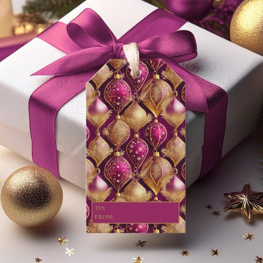Magenta Gold Weihnachtsmuster#12 ID1009 Geschenkanhänger