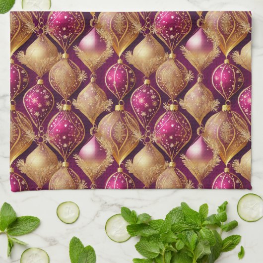 Magenta Gold Weihnachtsmuster#12 ID1009 Geschirrtuch (Gefaltet)