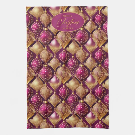 Magenta Gold Weihnachtsmuster#12 ID1009 Geschirrtuch (Vertikal)