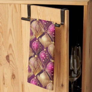 Magenta Gold Weihnachtsmuster#12 ID1009 Geschirrtuch