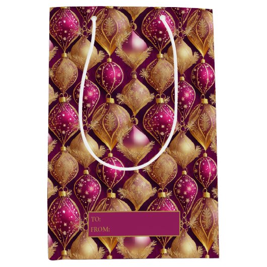 Magenta Gold Weihnachtsmuster#12 ID1009 Mittlere Geschenktüte (Vorderseite)