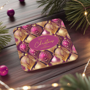 Magenta Gold Weihnachtsmuster#12 ID1009 Rechteckiger Pappuntersetzer