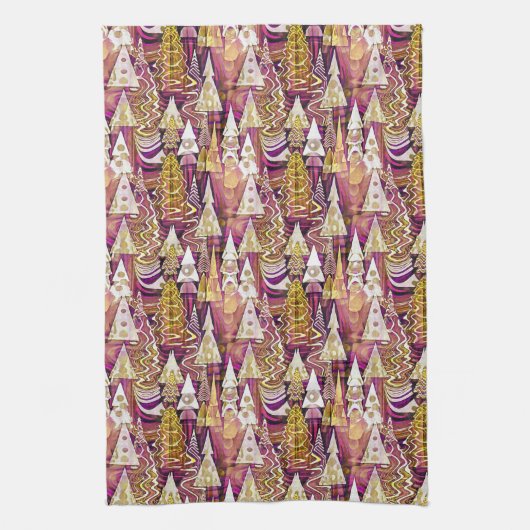 Magenta Gold Weihnachtsmuster#25 ID1009 Geschirrtuch (Vertikal)